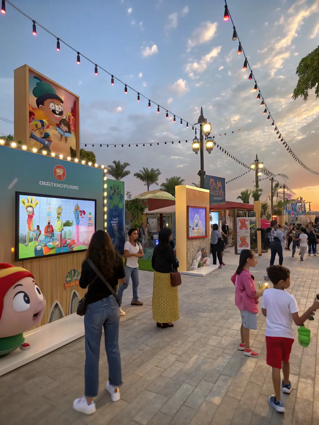 A photograph capturing a cultural festival organized by ASSOCIATION BOUT D FICELLE, with diverse performances, food stalls, and community members celebrating together, emphasizing the strengthening of community bonds.